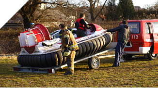 Rescue hovercraft on trailer